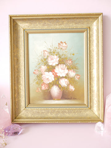 Robert Cox Original Oil Painting of Pastel Pink Floral Arrangement