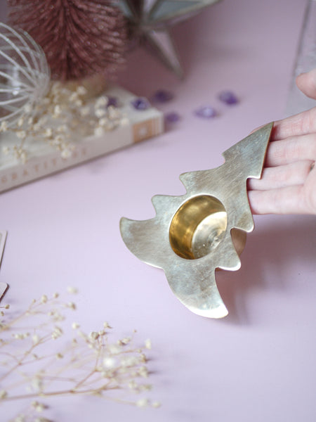 Vintage Brass Christmas Tree Tea Light Holder | Sphere Stand