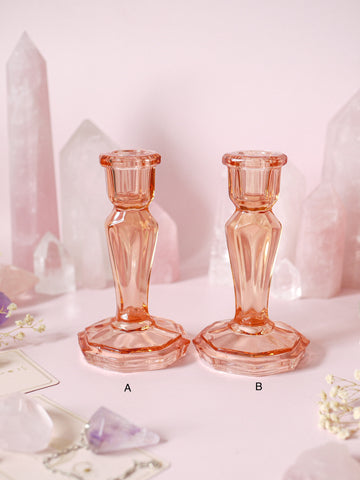 Individual Vintage Pink Glass Candlestick Holders | Sphere Stand