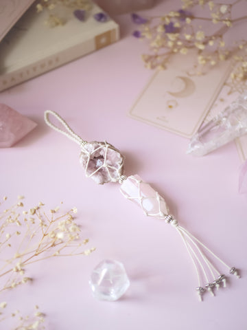 Double Crystal Hanging | Pink Amethyst & Rose Quartz