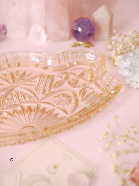 Vintage Peachy Pink Pressed Glass Tray *Slightly Damaged*