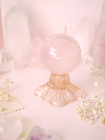 Peachy Pink Vintage Glass Candlestick Holder | Sphere Stand Square Base