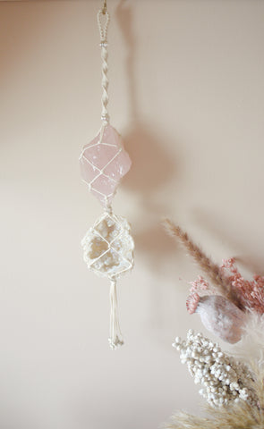 Large Rose Quartz and Aura Geode Hanging